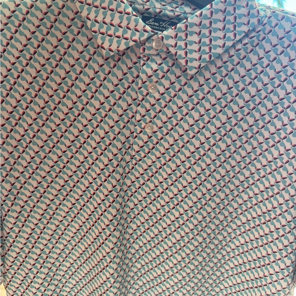 Men’s Golf Patterned  Performance Fabric with Teal and Red Accents - Picture 2 of 3